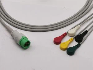 DRE Kompresibel ECG Transducer Cable 5 Leads Snaps